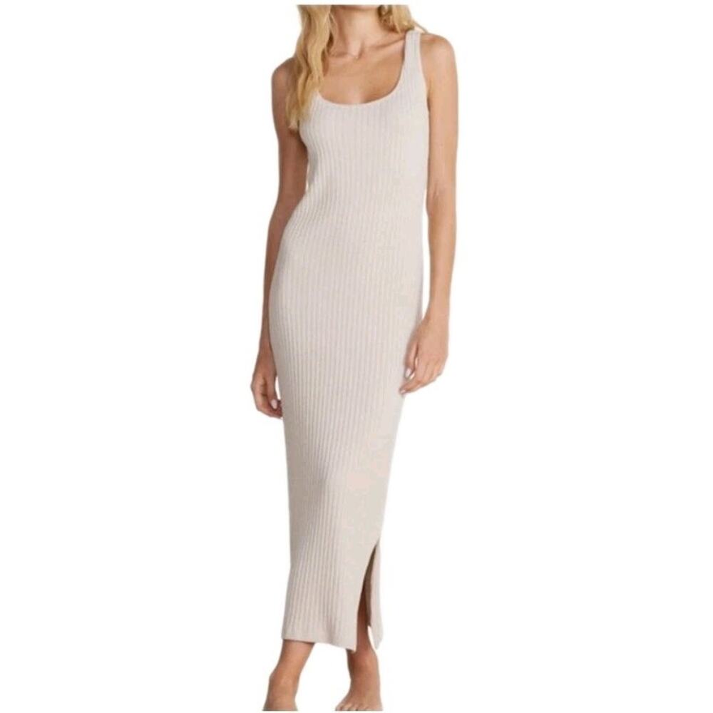 Barefoot Dreams CozyChic Ultra Lite Rib Midi Dress Size XS Ivory Cream Color 50"